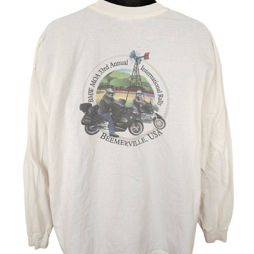 Vintage BMW International Rally T Shirt Mens Size 2XL White Y2K Motorcycle Owner